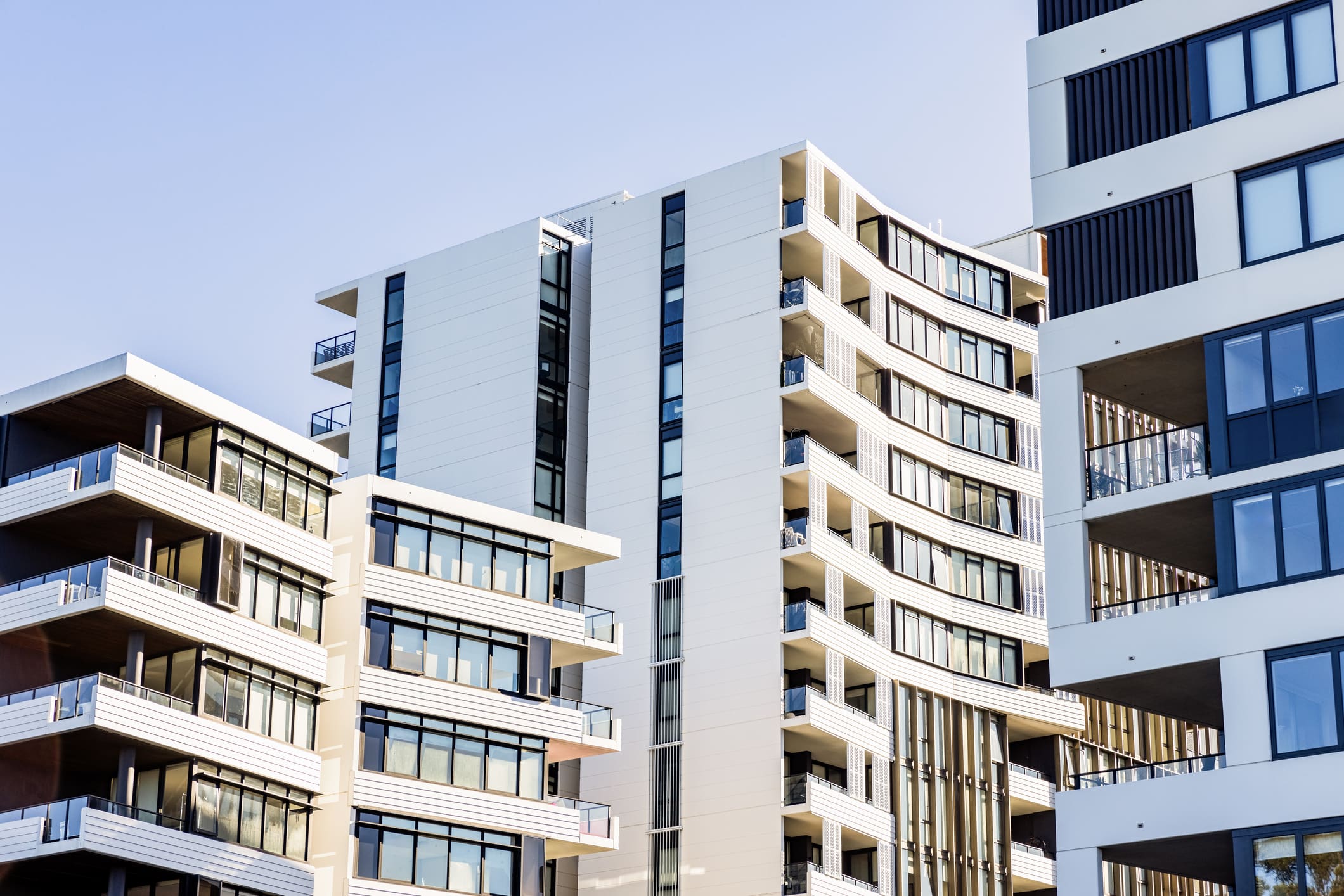 Modern apartment buildings, background with copy space, Sydney, full frame horizontal composition